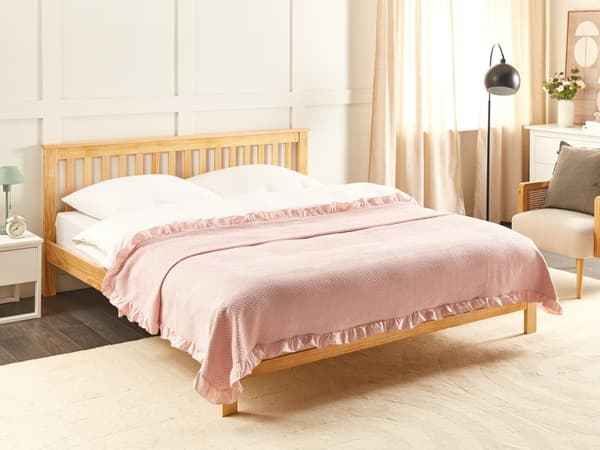 Sengeteppe Pastellrosa Bomull 220 x 200 cm med Volang Dekorativt Pledd Sengetøy Soverom