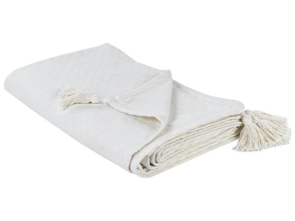 Sengeteppe Off-White Bomull 150 x 200 cm med Dusker Dekorativt Sengeteppe Soverom