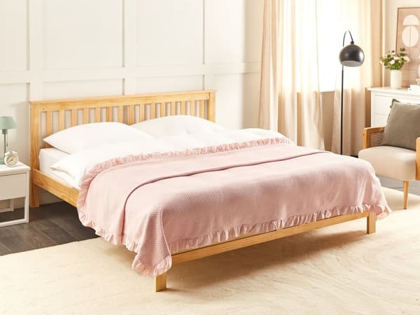 Sengeteppe Pastellrosa Bomull 220 x 240 cm med Volang Dekorativt Pledd Sengetøy Soverom
