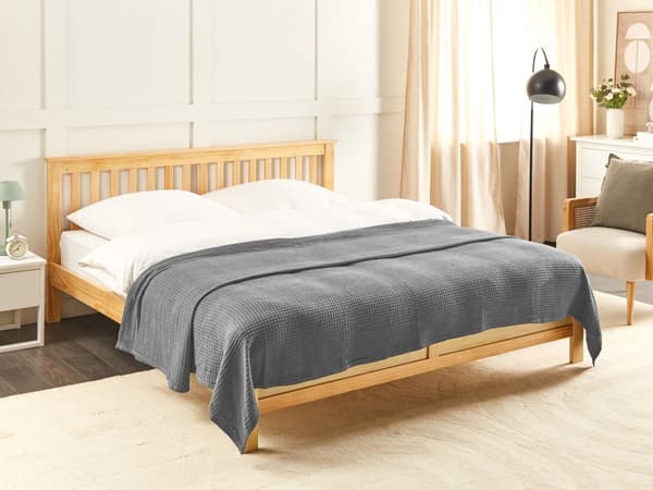 Sengeteppe Mørkegrå Bomull 220 x 240 cm med Ensfarget Mønster Dekorativt Sengetøy Soverom