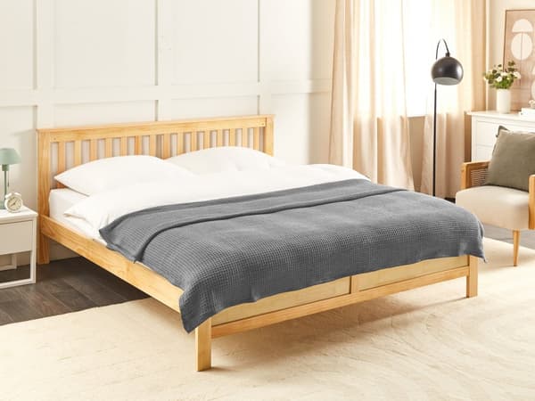 Sengeteppe Mørkegrå Bomull 220 x 200 cm med Ensfarget Mønster Dekorativt Sengetøy Soverom