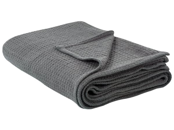 Sengeteppe Mørkegrå Bomull 220 x 200 cm med Ensfarget Mønster Dekorativt Sengetøy Soverom