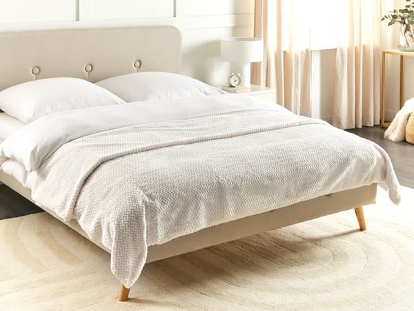 Sengeteppe Hvit 200 x 220 cm Polyester Pelsmønstret mønster Dekorativt Sengeteppe Klassisk Design Soverom