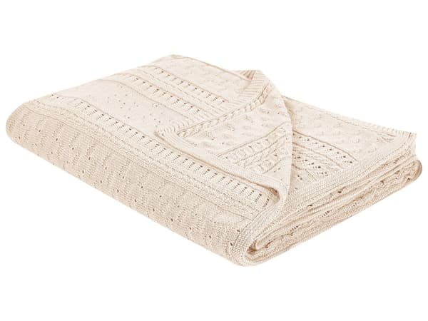 Päiväpeitto vaalea beige puuvilla 150 x 200 cm geometrinen kuvio kudottu suorakulmio boho tyyli