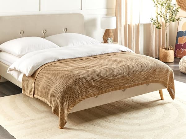 Päiväpeitto vaaleanruskea puuvilla 150 x 200 cm kudottu suorakulmio perinteinen boho tyyli