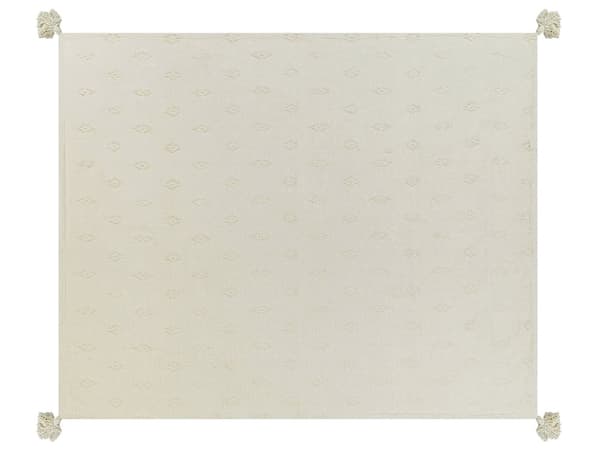Päiväpeitto beige chenille kangas 150 x 200 cm kudottu tupsuilla geometrinen kuvio skandinaavinen