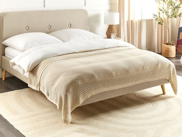 Sengeteppe Beige Bomull 150 x 200 cm Dekorativt Sengetøy med Klassisk Design Soverom