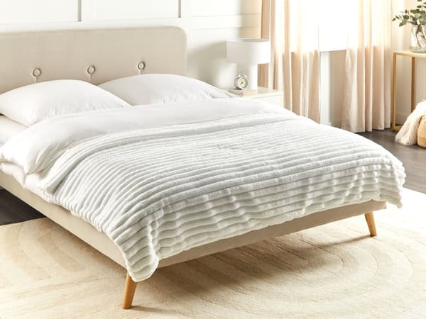 Dekorativ Sängpläd Vit Polyester 150 x 200 cm Mjukt tyg Sovrum