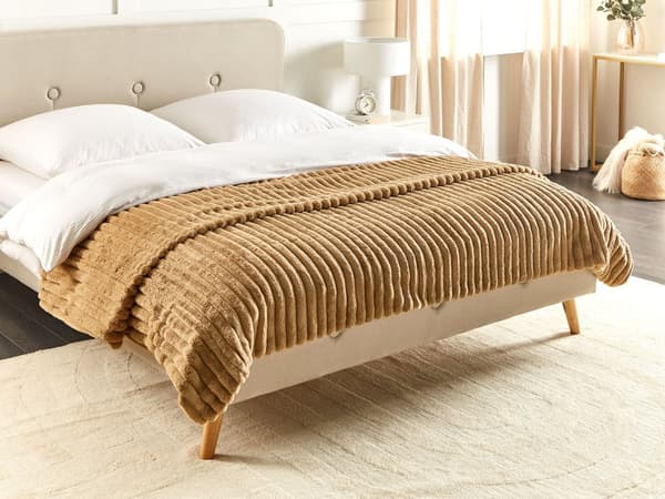 Sengeteppe Lysebrun Polyester 200 x 220 cm Mykt stoff Moderne design Soverom Tekstiler Pledd
