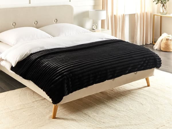 Sengeteppe Svart Polyester 150 x 200 cm Mykt stoff Moderne design Soverom Tekstiler Pledd