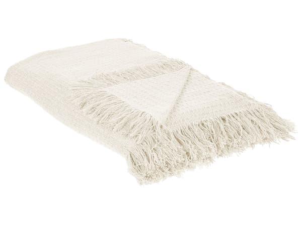 Päiväpeitto luonnonvalkoinen puuvilla 200 x 220 cm konepestävä hapsuilla suorakulmainen perinteinen tyyli