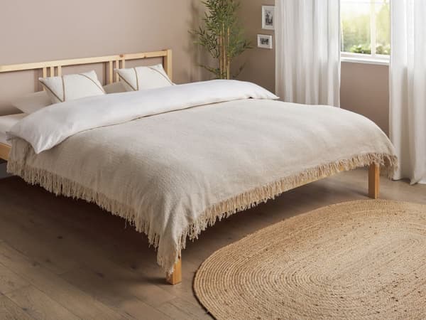 Päiväpeitto vaaleanharmaa puuvilla 150 x 200 cm konepestävä hapsuilla suorakulmainen perinteinen tyyli
