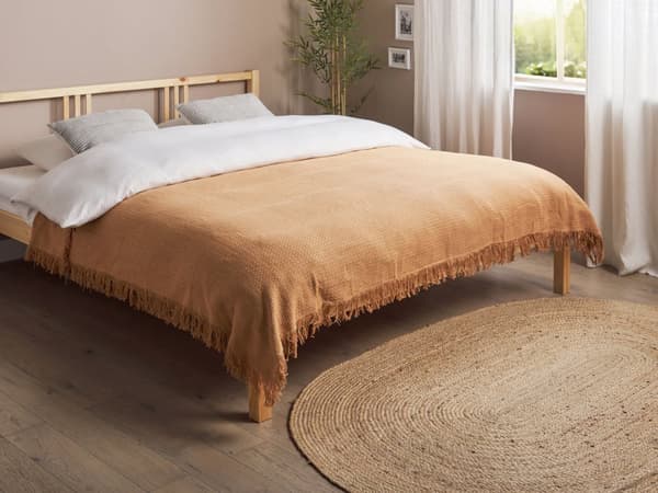 Päiväpeitto kullanruskea puuvilla 150 x 200 cm konepestävä hapsuilla suorakulmio perinteinen tyyli