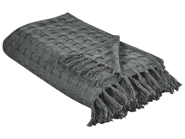 Päiväpeitto tummanharmaa puuvilla 200 x 220 cm kudottu konepestävä kuvioitu hapsuilla perinteinen