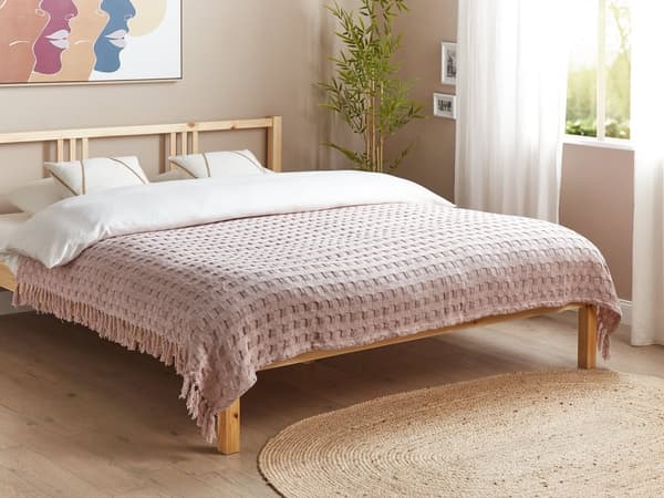 Päiväpeitto pastellipinkki puuvilla 150 x 200 cm kudottu konepestävä kuvioitu hapsuilla perinteinen