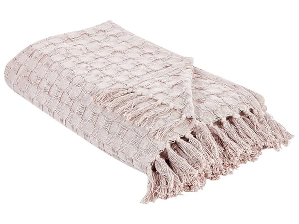 Päiväpeitto pastellipinkki puuvilla 150 x 200 cm kudottu konepestävä kuvioitu hapsuilla perinteinen