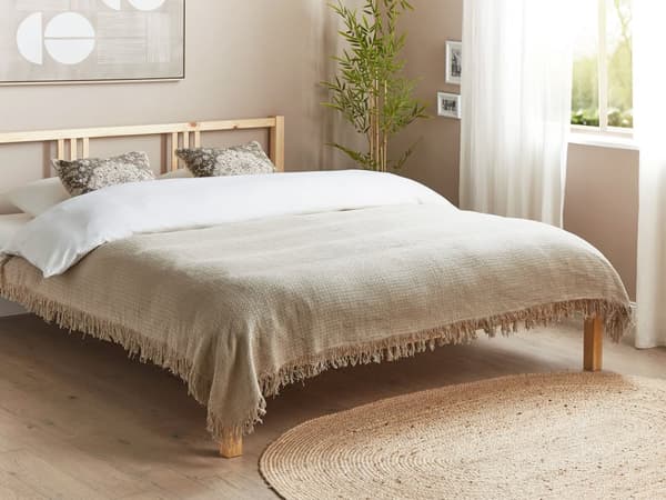 Sengeteppe Taupe Bomullsstoff 150 x 200 cm med Dusker Dekorativt Kaste Teppe Sengetøy Klassisk Design Soverom