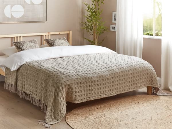 Sengeteppe Taupe Bomull 220 x 240 cm Frynser Klassisk design Soverom Tekstiler Pledd