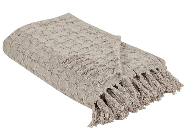 Sengeteppe Taupe Bomull 220 x 240 cm Frynser Klassisk design Soverom Tekstiler Pledd