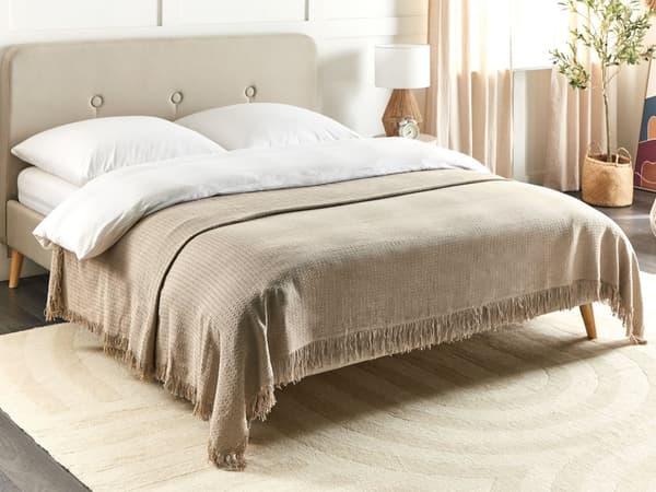 Sengeteppe Taupe Bomullsstoff 220 x 240 cm med Dusker Dekorativt Kaste Teppe Sengetøy Klassisk Design Soverom