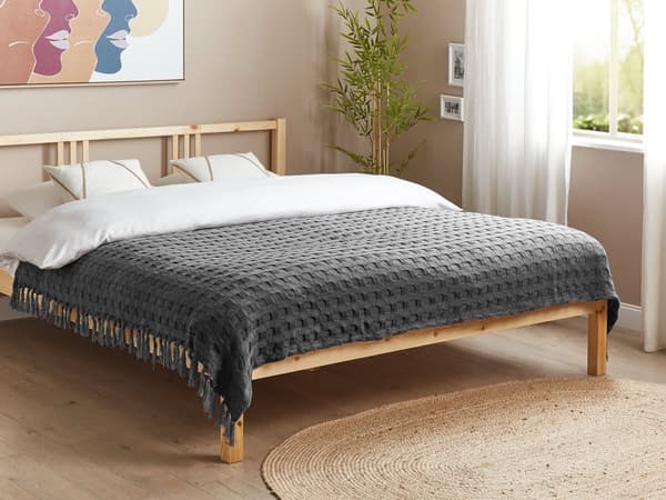 Sengeteppe Mørkegrå Bomull 150 x 200 cm Frynser Klassisk design Soverom Tekstiler Pledd