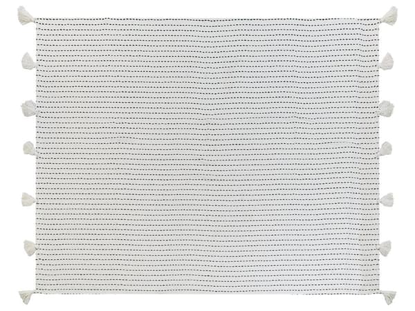 Överkast Off-White Bomullstyg 150 x 200 cm med Tofsar Dekorativ Pläd Sängkläder Klassisk Design Sovrum
