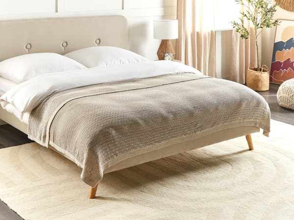 Överkast Ljusbeige Bomullstyg 150 x 200 cm Dekorativ Pläd Sängkläder Klassisk Design Sovrum
