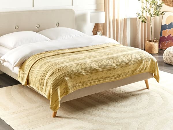 Överkast Gul Bomullstyg 150 x 200 cm Dekorativt överkast Sängkläder Klassisk Design Sovrum