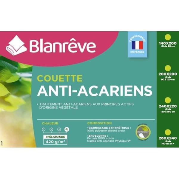 BLANREVE Mycket varmt täcke Percale - Anti-mite - 420g/m² - 220x240cm