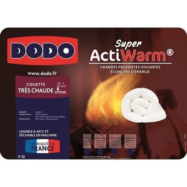 DODO SUPER ACTIWARM mycket varmt täcke - 450 g / m² - 220 x 240 cm - Vit