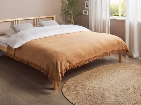 Överkast Brun Bomullstyg 150 x 200 cm med tofsar Dekorativ Pläd Sängkläder Klassisk Design Sovrum