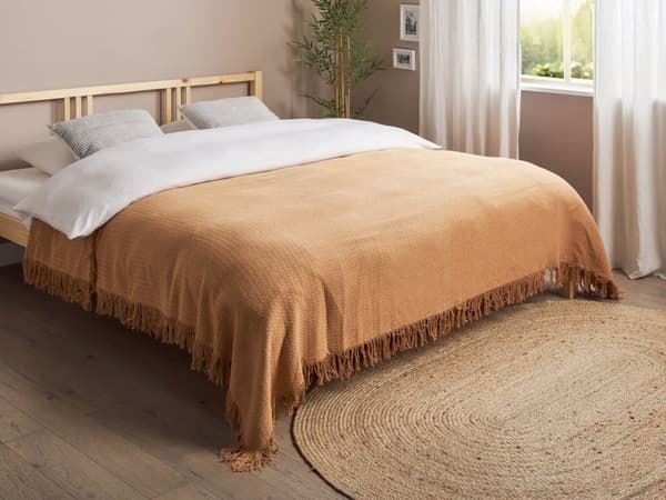 Överkast Brun Bomullstyg 200 x 220 cm med tofsar Dekorativ Pläd Sängkläder Klassisk Design Sovrum