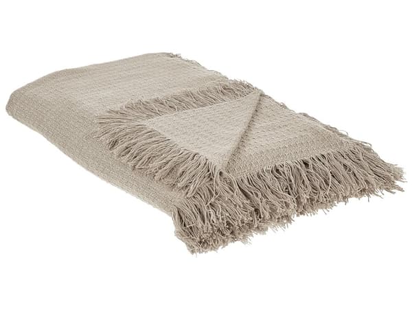 Överkast Taupe Bomullstyg 220 x 240 cm med tofsar Dekorativ Pläd Sängkläder Klassisk Design Sovrum