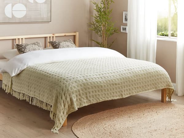Överkast Vitt Bomullstyg 200 x 220 cm med Tofsar Dekorativ Pläd Sängkläder Klassisk Design Sovrum