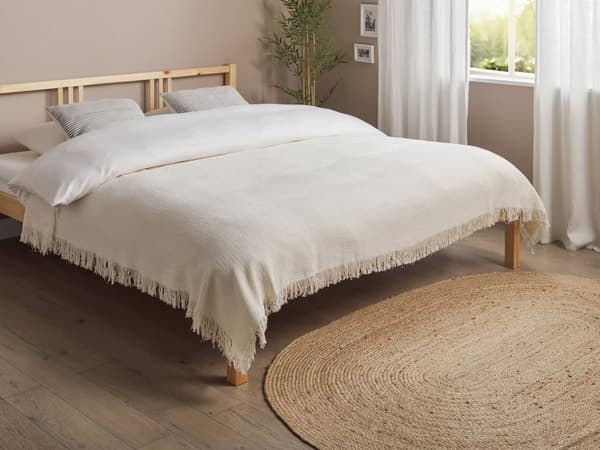 Överkast Vit Bomullstyg 150 x 200 cm med tofsar Dekorativ Pläd Sängkläder Klassisk Design Sovrum
