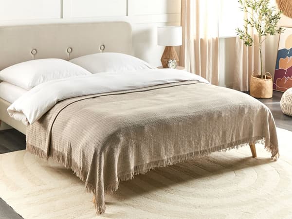 Överkast Taupe Bomullstyg 200 x 220 cm med tofsar Dekorativ Pläd Sängkläder Klassisk Design Sovrum