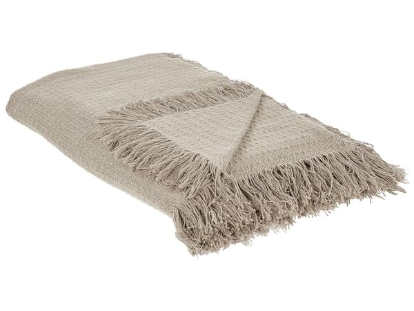 Överkast Taupe Bomullstyg 200 x 220 cm med tofsar Dekorativ Pläd Sängkläder Klassisk Design Sovrum