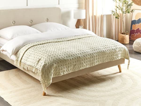 Överkast Vitt Bomullstyg 150 x 200 cm med Tofsar Dekorativ Pläd Sängkläder Klassisk Design Sovrum