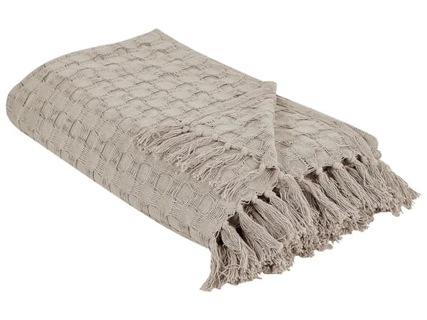 Överkast Taupe Bomullstyg 200 x 220 cm med Tofsar Dekorativ Pläd Sängkläder Klassisk Design Sovrum