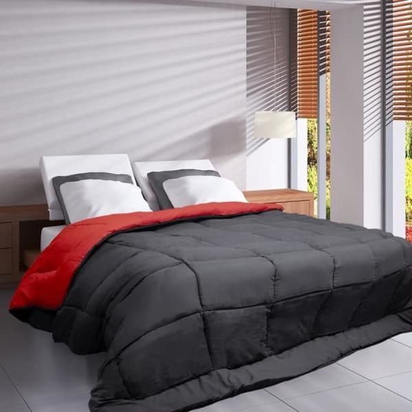 HUDSON Lättviktsmikrofibertäcke 200g/m² 240x260cm Grå &amp; Röd