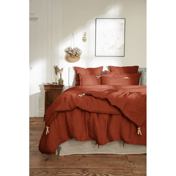 Quilt eller quiltad gavel 90 x 200 cm "Soline" Tvättat linne - Soline Paprika