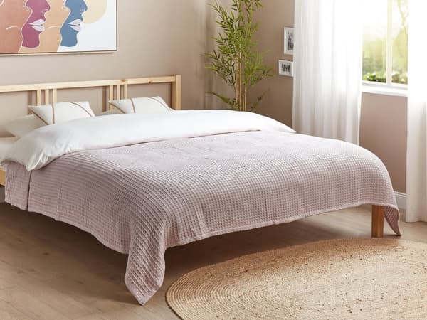Päiväpeite pastellipinkki puuvilla 200 x 220 cm vohvelikangas moderni perinteinen tyyli