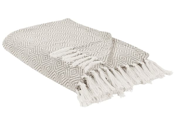 Päiväpeite ruskeanharmaa puuvilla 200 x 220 cm hapsut geometrinen salmiakkikuvio