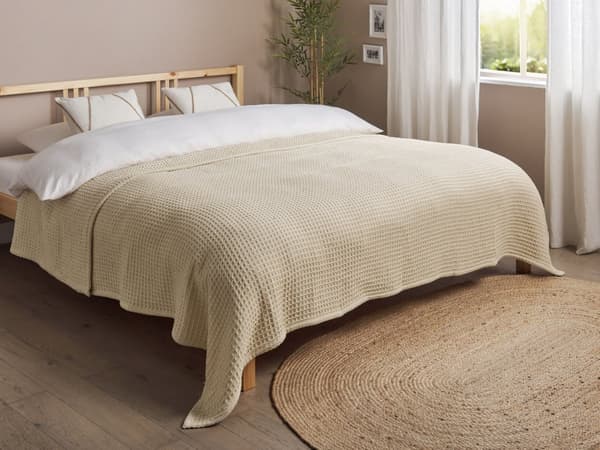 Päiväpeite beige puuvilla 220 x 240 cm vohvelikangas moderni perinteinen tyyli