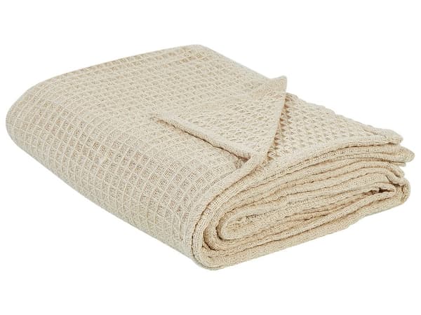 Päiväpeite beige puuvilla 220 x 240 cm vohvelikangas moderni perinteinen tyyli