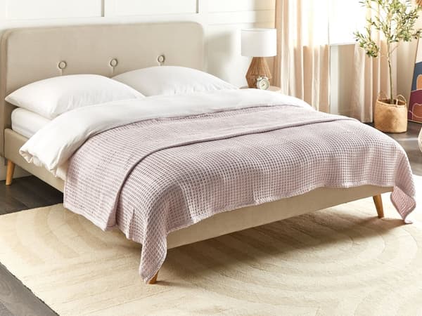 Sengeteppe Rosa Bomull 220 x 240 cm Vaffeltekstur Tekstiler Soverom Pledd