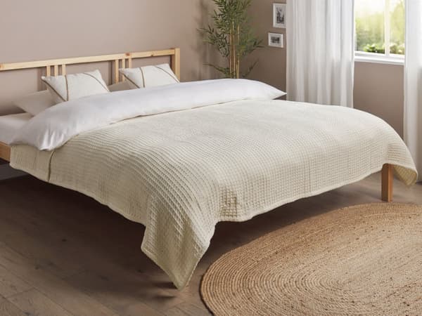 Överkast Ljusbeige Bomull 200 x 220 cm Våffelmönster Sängöverkast Vardagsrum Sovrum Textilier