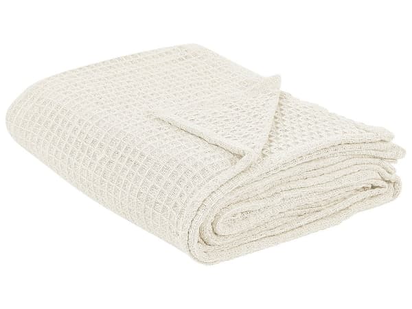 Överkast Ljusbeige Bomull 200 x 220 cm Våffelmönster Sängöverkast Vardagsrum Sovrum Textilier