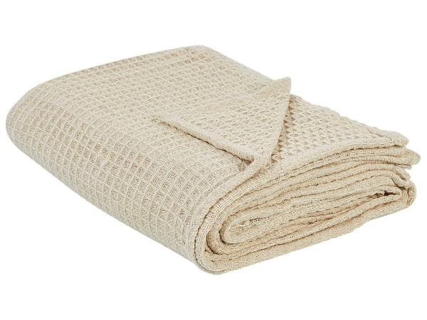 Överkast Beige Bomull 150 x 200 cm Våffelmönster Sängöverkast Vardagsrum Sovrum Textilier