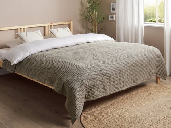 Överkast Taupe Bomull 200 x 220 cm Våffelmönster Sängöverkast Vardagsrum Sovrum Textilier